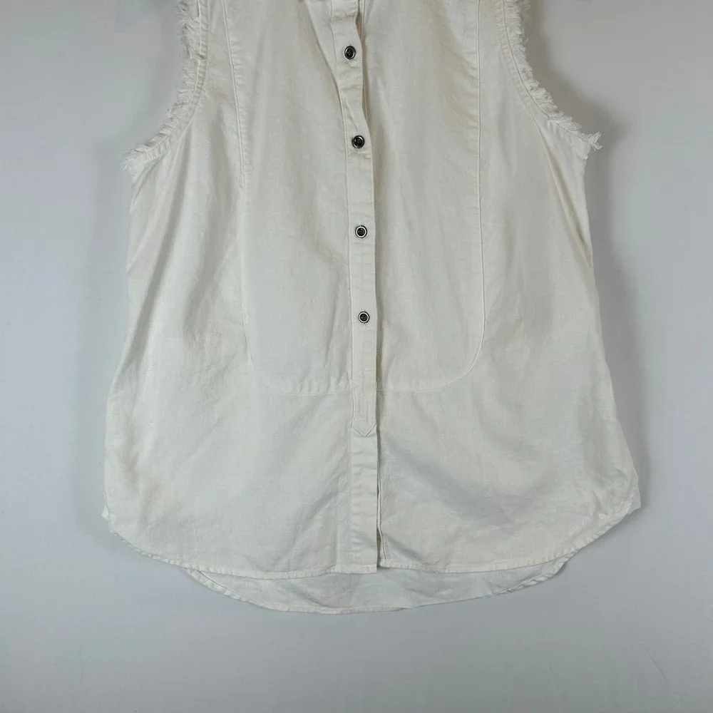 Free People White Sleeveless Button Down Shirt Top Frayed Edges Boho‎ S